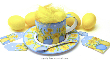 Anni Arts Paper Porcelain 3D Easter Cup, Saucer and Spoon
