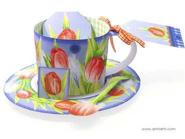 Anni Arts Paper Porcelain 3D Spring Cup, Saucer and Spoon