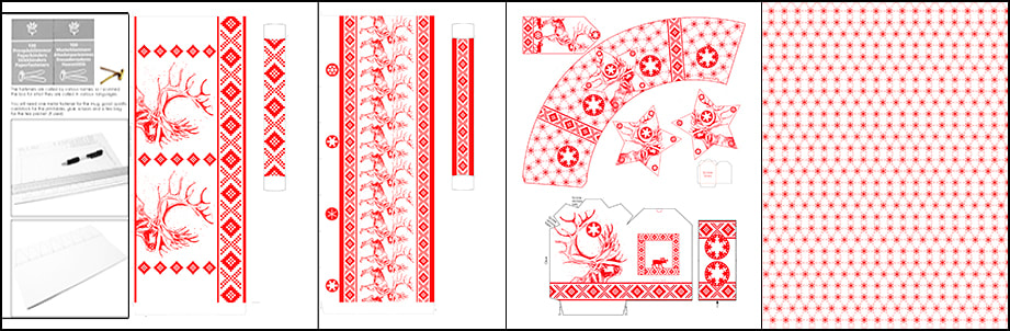 Reindeer Toile De Jouy Reindeer  3D Paper Crafts